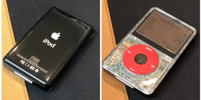 ipod classic custom upgrade ssd clear mod red click wheel extended battery